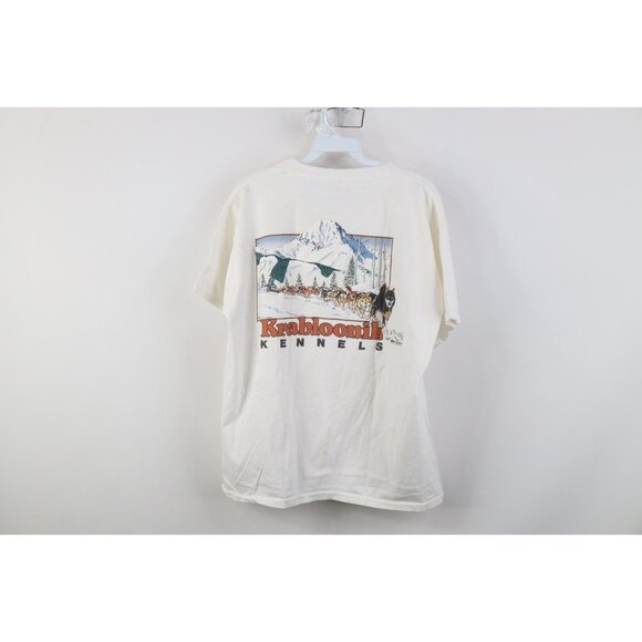 Vintage 90s Mens Large Krabloonik Kennels Dog Sledding Race T-Shirt White USA - Picture 15 of 16